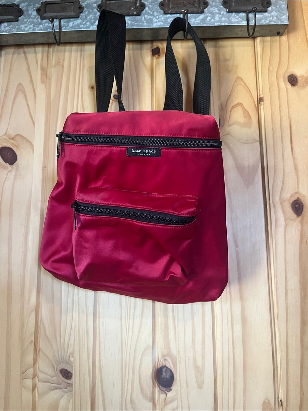 kate spade red nylon crossbody backpack with front zip pocket